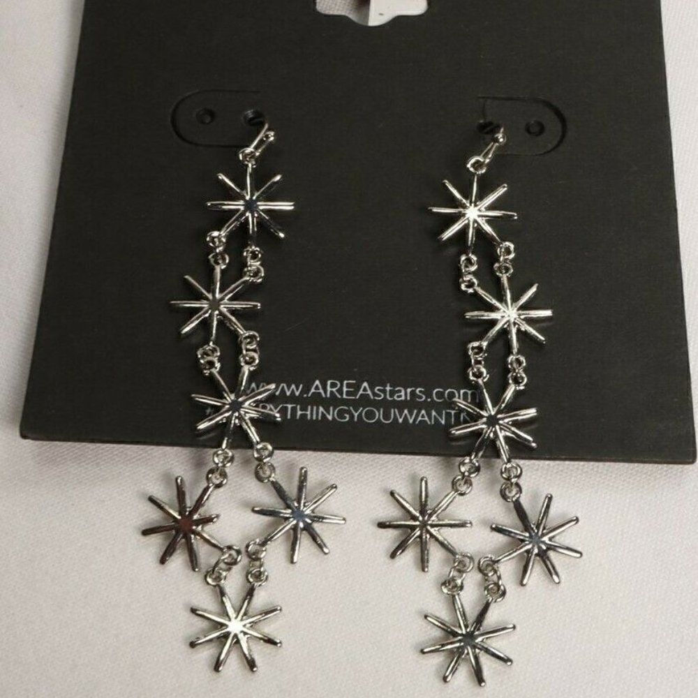 Area Stars Silver Tone Star Drop Earrings New